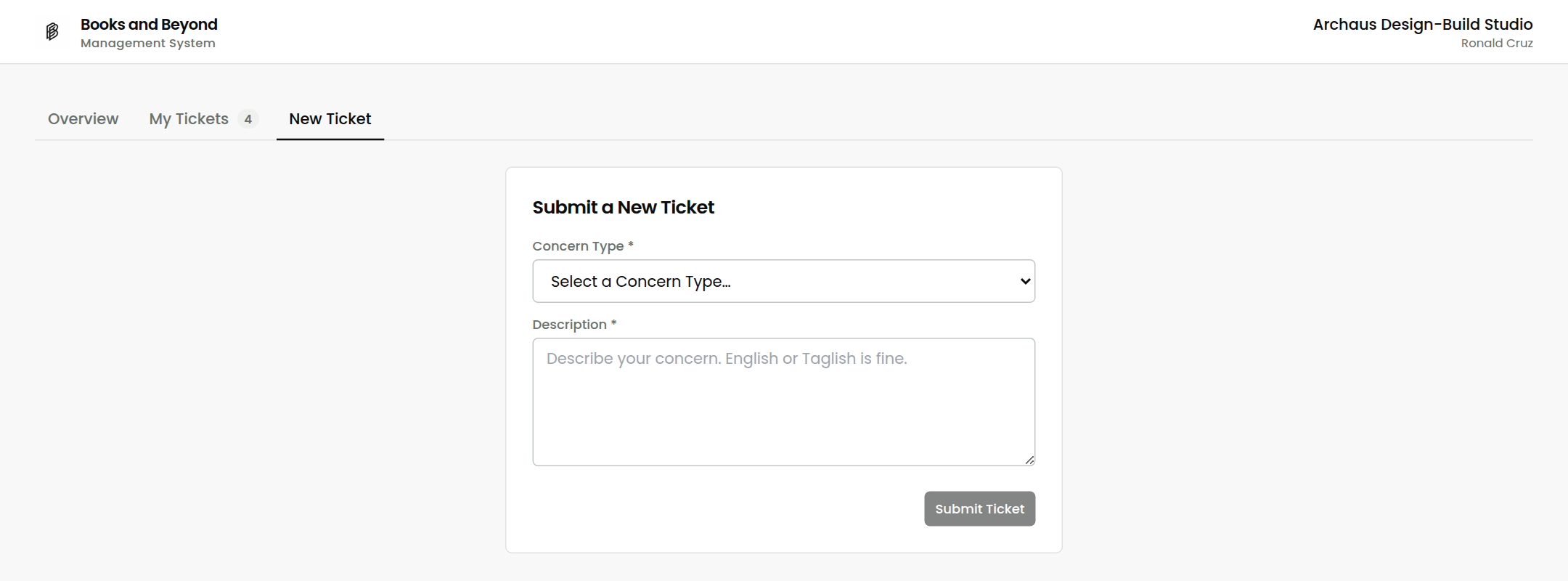 Client portal New Ticket form